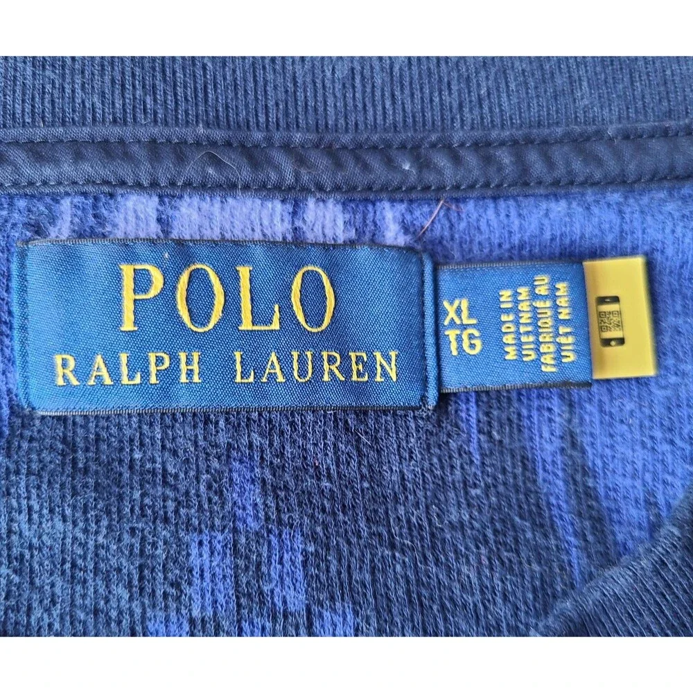 Polo Ralph Lauren XL Southwestern Aztec Henley Shirt Blue Long Sleeve Cotton